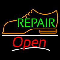 Green Repair Orange Shoe Logo Open Neon Skilt