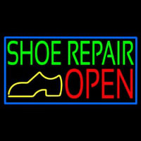 Green Shoe Repair Open With Border Neon Skilt