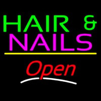 Hair And Nails Open Yellow Line Neon Skilt