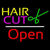 Hair Cut Logo Open White Line Neon Skilt