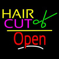 Hair Cut Logo Open Yellow Line Neon Skilt