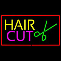 Hair Cut Logo With Red Border Neon Skilt