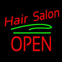 Hair Salon Block Open Green Line Neon Skilt