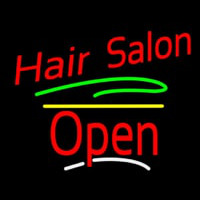 Hair Salon Open Yellow Line Neon Skilt