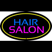 Hair Salon Oval Yellow Neon Skilt