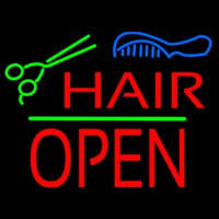 Hair Scissors Comb Block Open Green Line Neon Skilt