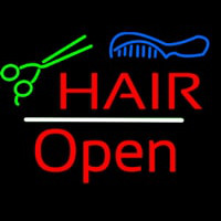 Hair Scissors Comb Open White Line Neon Skilt