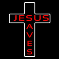 Jesus Saves White Cross Neon Skilt