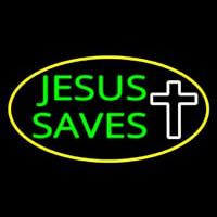 Jesus Saves White Cross With Border Neon Skilt