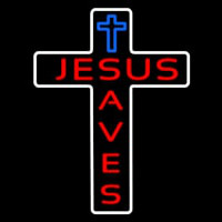 Jesus Saves With Cross Neon Skilt