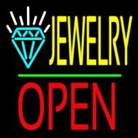 Jewelry Logo Block Open Green Line Neon Skilt