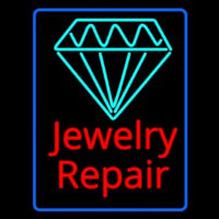 Jewelry Repair Cursive Blue Border Neon Skilt