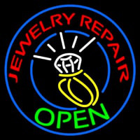 Jewelry Repair Open Green Logo Neon Skilt