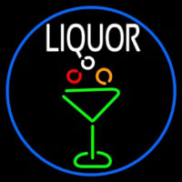 Liquor And Martini Glass Oval With Blue Border Neon Skilt