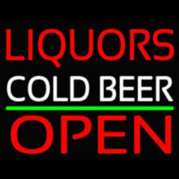 Liquors Cold Beer Open 1 Neon Skilt