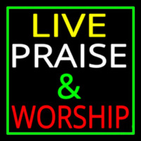 Live Praise And Worship Green Border Neon Skilt