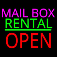 Mailbo  Rental Block Open Green Line Neon Skilt