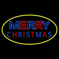 Merry Christmas Yellow Border Neon Skilt