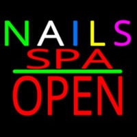 Multi Colored Nails Spa Block Open Green Line Neon Skilt