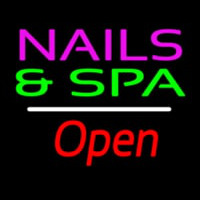 Nails And Spa Open White Line Neon Skilt