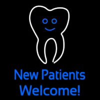 New Patients With Tooth Logo Neon Skilt