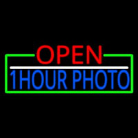 Open 1 Hour Photo With Green Border Neon Skilt