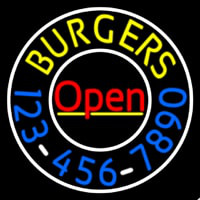 Open Burgers With Numbers Circle Neon Skilt