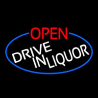 Open Drive In Liquor Oval With Blue Border Neon Skilt