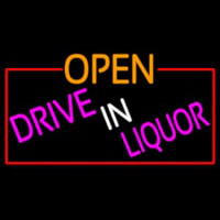 Open Drive In Liquor With Red Border Neon Skilt