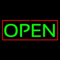 Open Horizontal Green Letters With Red Border Neon Skilt