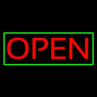 Open Horizontal Red Letters With Green Border Neon Skilt