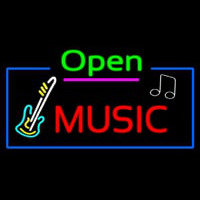 Open Music With Guitar Logo Neon Skilt