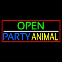 Open Party Animal With Red Border Neon Skilt