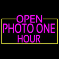 Open Photo One Hour With Yellow Border Neon Skilt