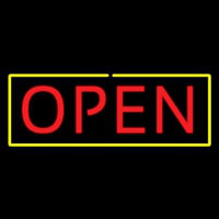 Open Yellow Border Red Letters Neon Skilt