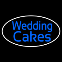 Oval Blue Wedding Cakes Cursive Neon Skilt