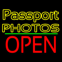 Passport Photos Block With Open 1 Neon Skilt