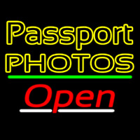 Passport Photos Block With Open 3 Neon Skilt