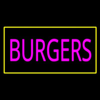 Pink Burgers Rectangle Yellow Neon Skilt