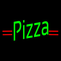 Pizza In Neon Green With Red Lines Neon Skilt