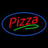 Pizza Oval Blue Border Neon Skilt