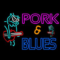 Pork And Blues Animal Guitar Logo Neon Skilt