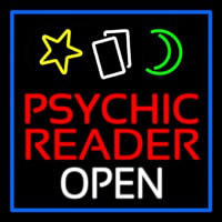 Psychic Reader Open Block Blue Border Neon Skilt