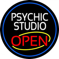 Psychic Studio Red Open Blue Border Neon Skilt