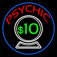 Psychic With Crystal Globe Blue Border Neon Skilt