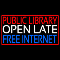 Public Library Open Late Free Internet Neon Skilt