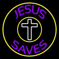 Purple Jesus Saves White Cross Neon Skilt