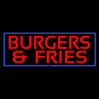 Red Burgers And Fries With Blue Border Neon Skilt