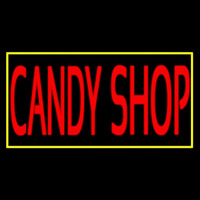 Red Candy Shop With Yellow Border Neon Skilt