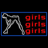 Red Girls Girls Girls Strip Club With Blue Border Neon Skilt